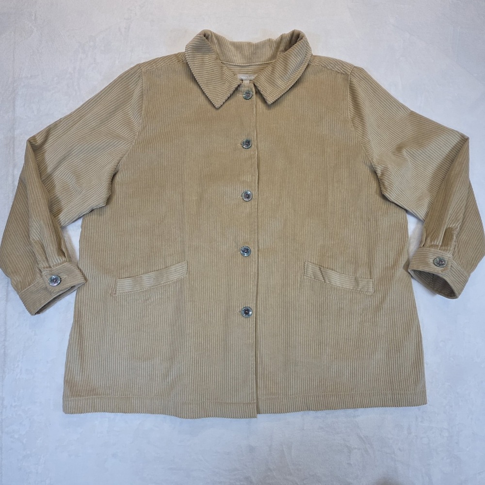 Woman Within Shacket Women's Plus‎ 2X Beige Corduroy Coat Chore Jacket Lagenlook